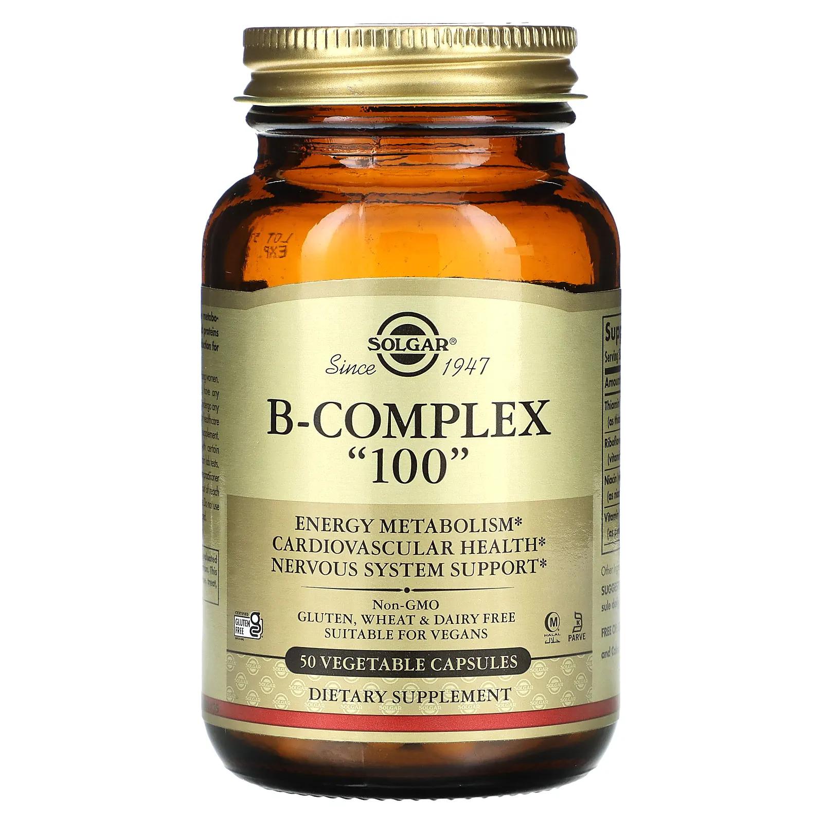 Комплекс витаминов группы B, 50 капсул, Solgar, B Complex 100