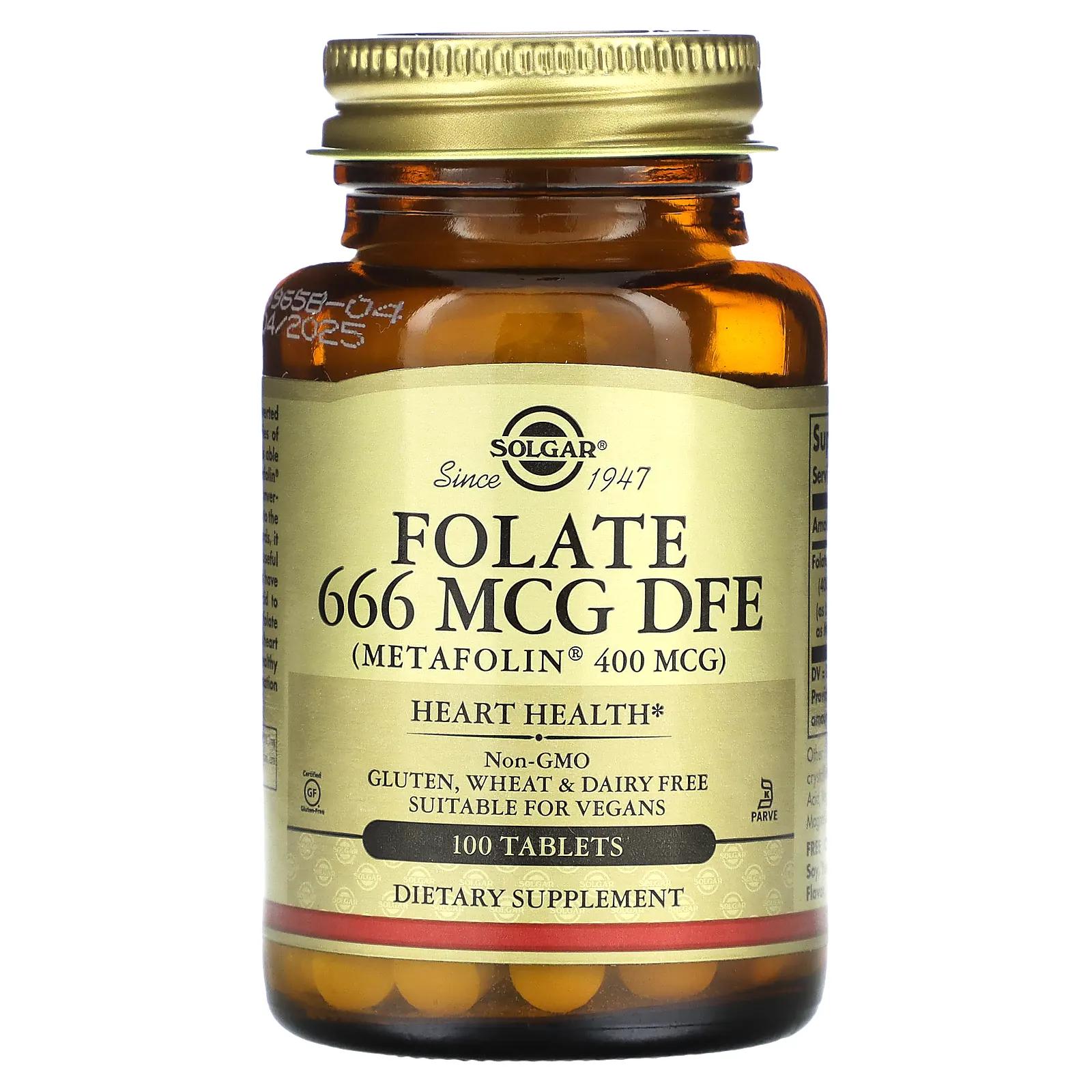Фолат Метафолин, 400 мкг, 100 таблеток, Solgar, Metafolin, 666 mcg DFE