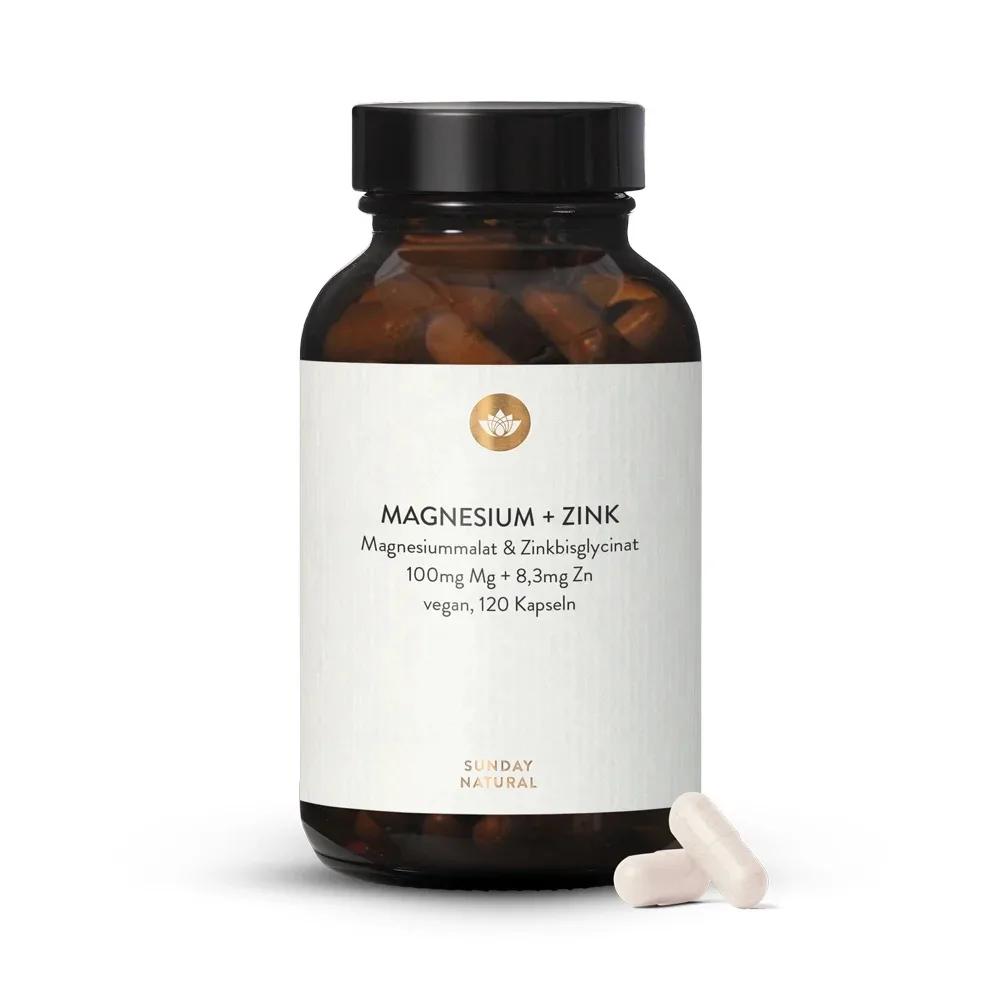 Магний и цинк, 120 капсул, Sunday Natural, Magnesium+Zinc