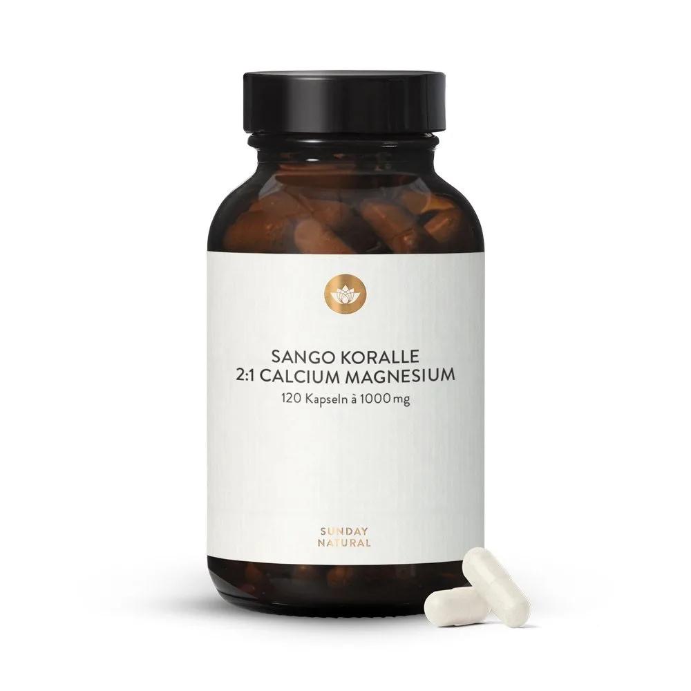 Морской кальций и магний, 1000 мг, 120 капсул,  Sunday Natural, Sango Koralle 2:1 Calcium Magnesium