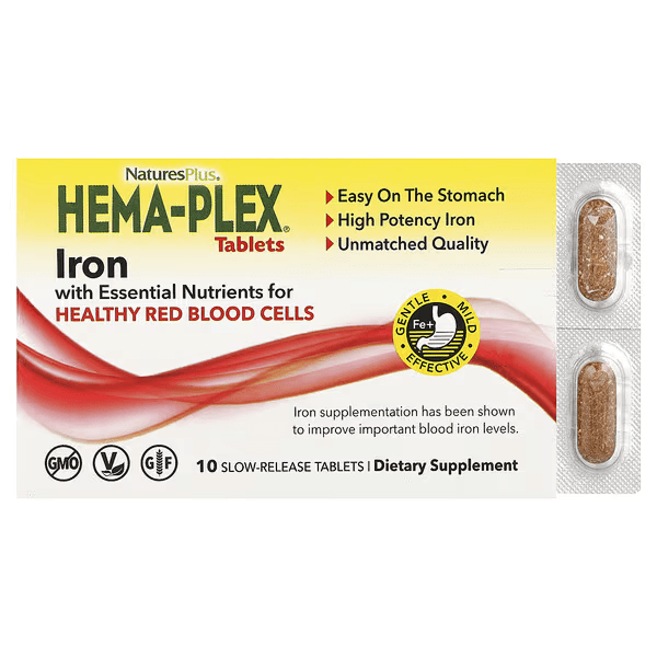 Железо, Hema-Plex,  10 таблеток с длительным высвобождением, NaturesPlus, iron Hema-Plex