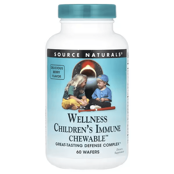 Добавки для иммунитета детей, вкус малина, 60 жевательных таблеток, Source Naturals, Wellness Children's Immune Chewable
