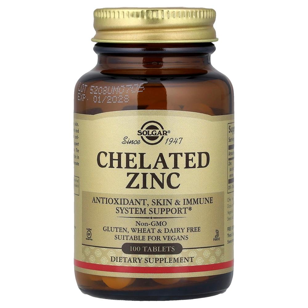Цинк глицинат, 22 мг в 1 таблетке, 100 таблеток, Solgar, Zinc Chelated