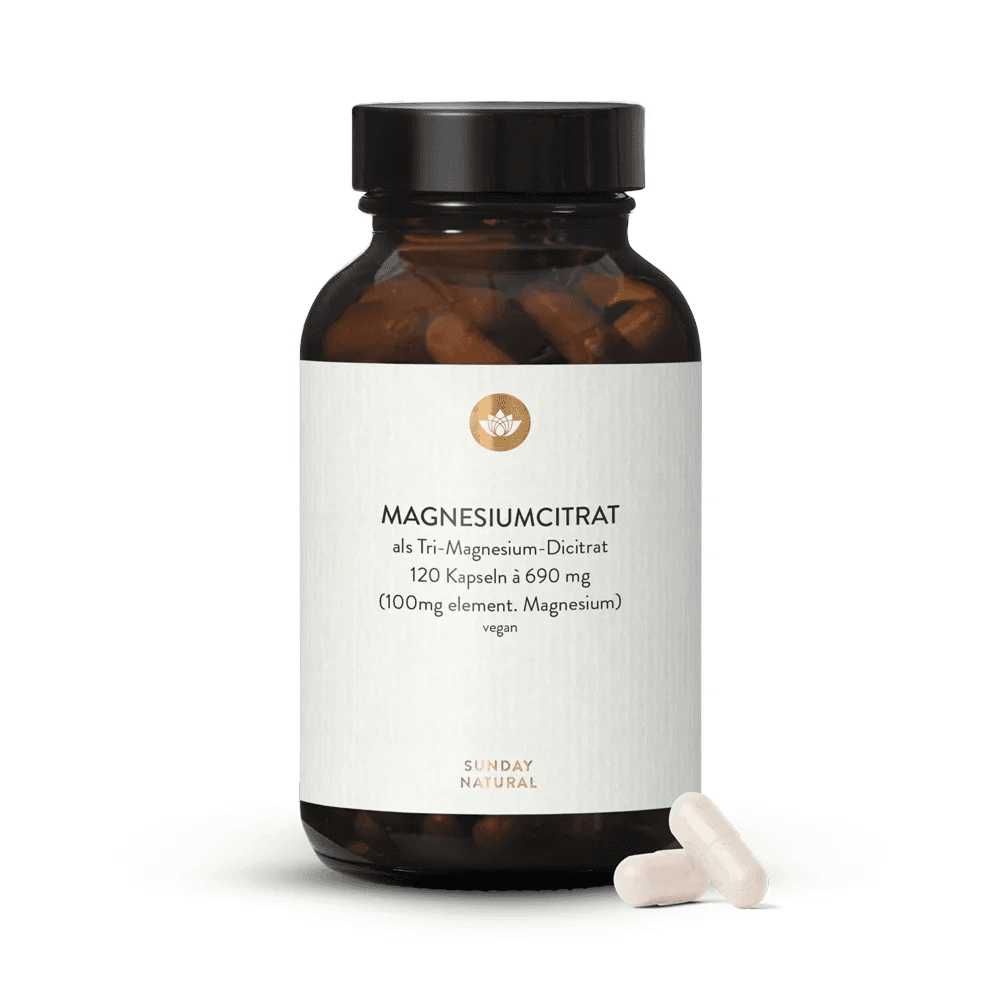 Магний цитрат, 120 капсул, Sunday Natural, Magnesiumcitrat