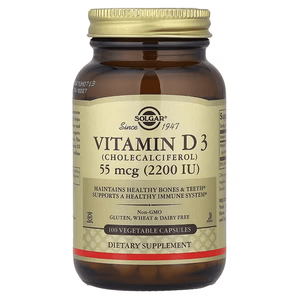 Витамин Д3, 55 мкг (2200 МЕ), 100 растительных капсул, Solgar, Vitamin D3