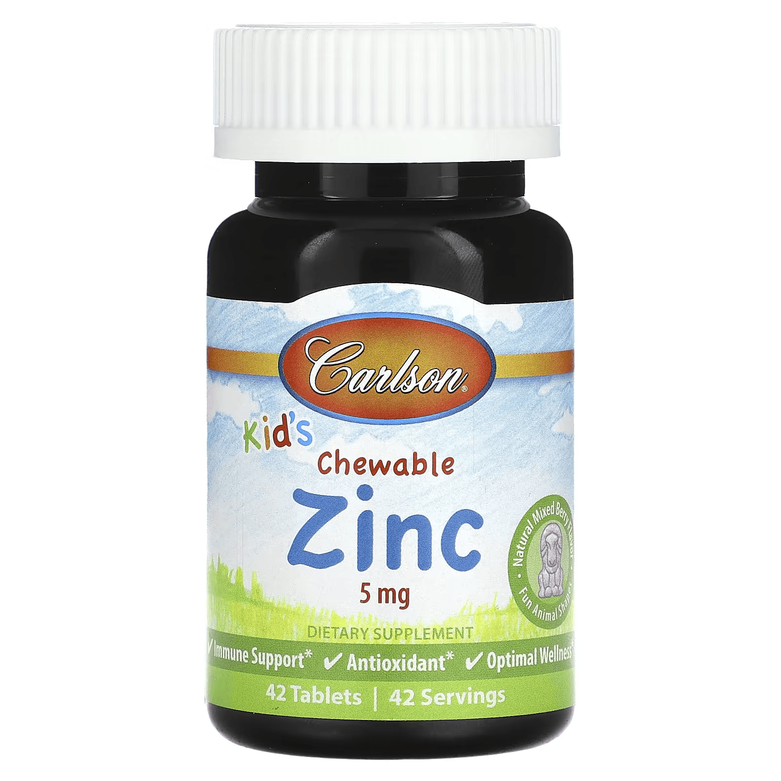 Детский жевательный цинк, вкус ягод, 5 мг, 42 таблетки, Carlson, Zinc Chewable