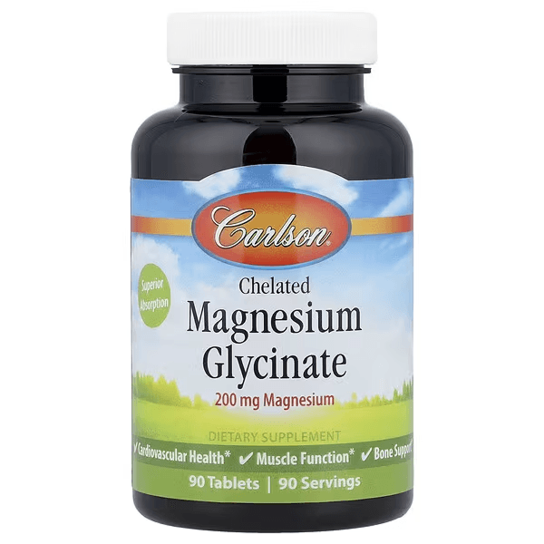 Хелатный глицинат магния, 200 мг, 90 таблеток, Carlson, Magnesium Glycinate