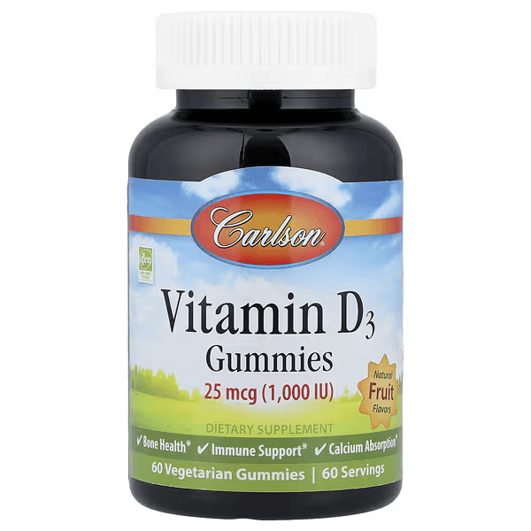 Витамин Д3, вкус фруктовый, 25 мкг (1000 МЕ), 60 мармеладок, Carlson, Vitamin D3