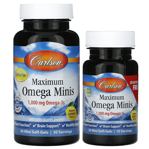 Максимум Омега-3 мини, вкус лимон, 1000 мг, 80 мини-капсул, Carlson, Maximum Omega Minis