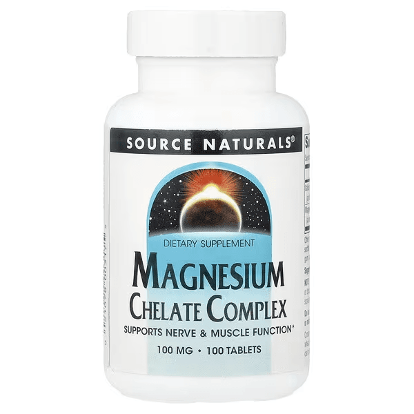 Магний хелатный, 100 мг, 100 таблеток, Source Naturals, Magnesium Chelate Complex