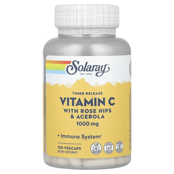 Витамин С с шиповником и ацеролой, 1000 мг, 100 капсул, Solaray, Vitamin C with Rose and Acerola
