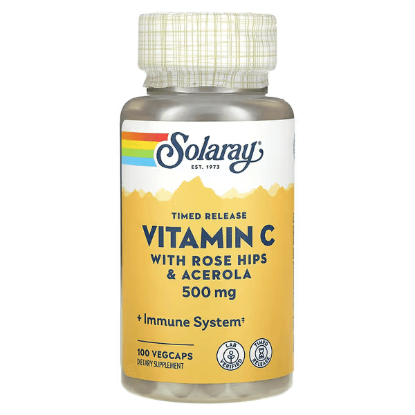 Витамин С с шиповником и ацеролой, 500 мг, 100 капсул, Solaray, Vitamin C