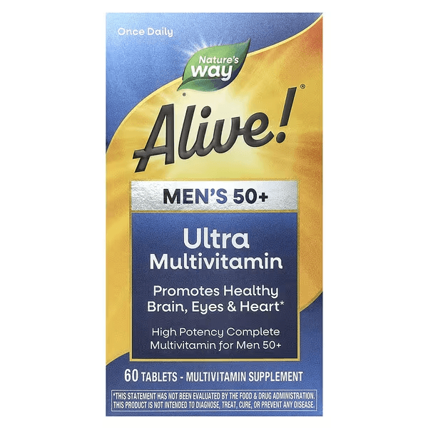 Мультивитамины для мужчин старше 50 лет, 60 таблеток, Nature's Way, Alive, Multivitamin Mens 50+ Ultra Potency