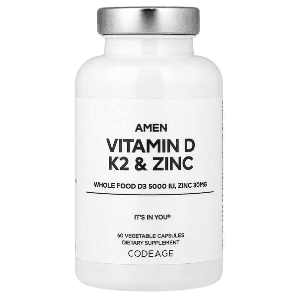 Витамины Д, К2 и цинк, 60 капсул, Codeage, Vitamin D, K2, Zinc Amen