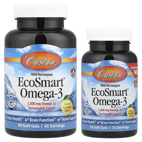 Омега-3 из дикой рыбы, 1000 мг, вкус лимон, 120 капсул, Carlson, EcoSmart Omega-3