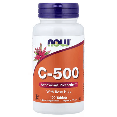 Vitamin C-500 with Rose Hips, 100 Tablets, NOW Foods