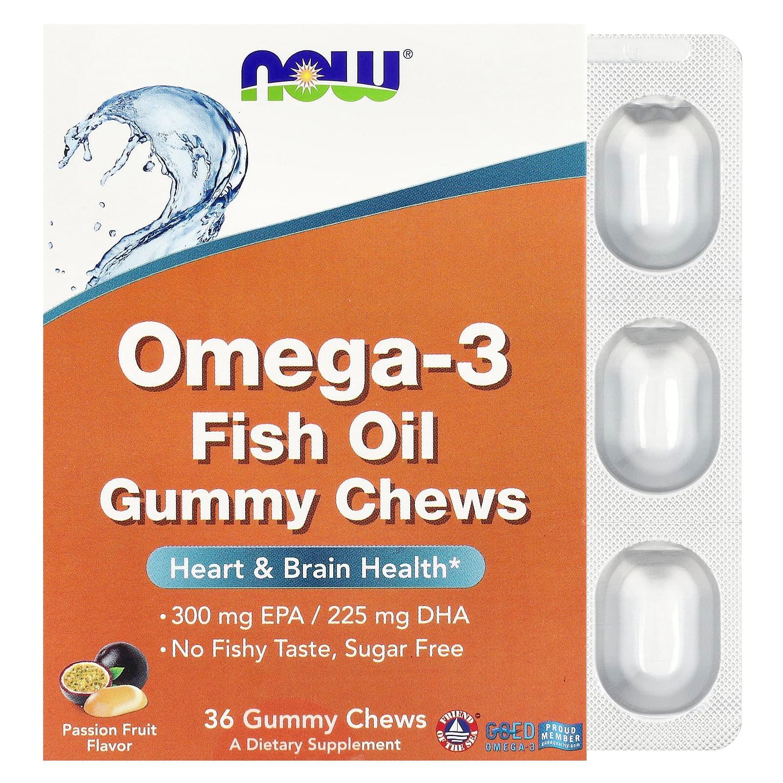 Рыбий жир с омега-3, вкус маракуйя, 36 мармеладок, Now Foods, Omega-3 Fish Oil Gummy Chews